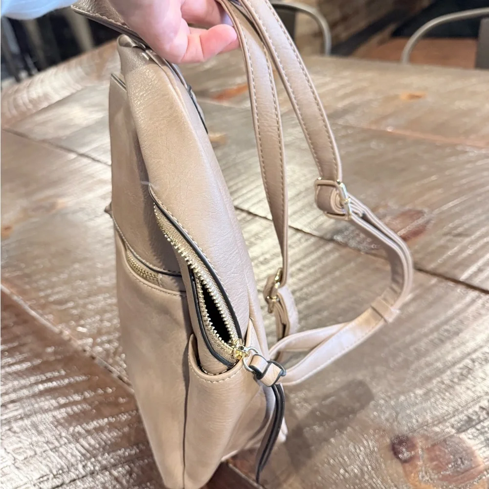 Everyday Neutral Cream Faux Leather Backpack - Modern Carryall